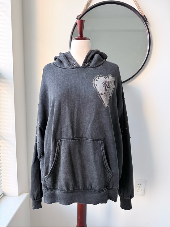 Free People Tops - Free People Royal Heart Hooded Sweatshirt NWOT